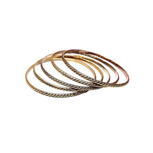 Vintage Set of 5 Textured Antiqued Gold Tone Stacking Bangle Bracelets