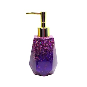 Hand Soap Dispenser, Purple Glitter Resin, Faceted Geometric Shape Kitchen Bathroom Home Decor