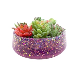Large Handmade Purple Resin Decorative Bowl with Chunky Iridescent Glitter