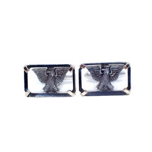 Swank Vintage Eagle Cuffinks, Translucent Blue Glass and Silver Tone Cuff Links