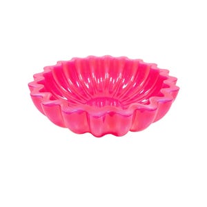 Bright Pink Decorative Bowl, Scalloped Fluted Round Resin, Handmade Home Decor