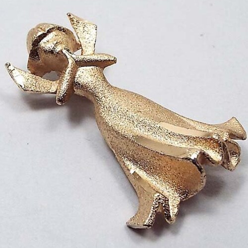 Vintage Brushed Goldtone Angel Brooch Etsy