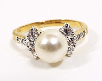 Sale Sterling silver pearl ring Large everyday ring,Pearl Cocktail ring Two tones gemstone ring Vintage Ring Mother of pearl cable ring
