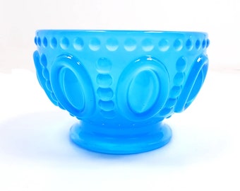 Small Handmade Neon Blue Resin Decorative Footed Bowl with Oval and Dot Pattern, UV Fluorescent, Gifts for Her