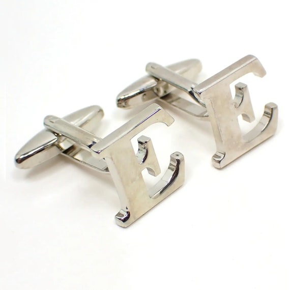 Letter Initial E Vintage Cufflinks, Silver Tone