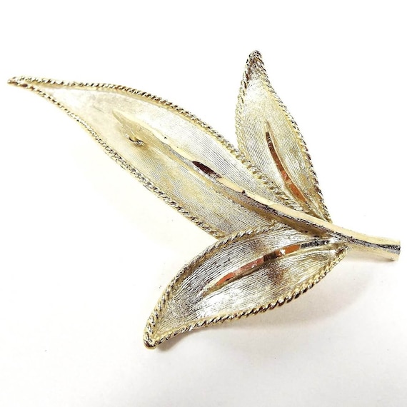 Large BSK Vintage Leaf Brooch Pin, Fall Jewelry, Textured Matte