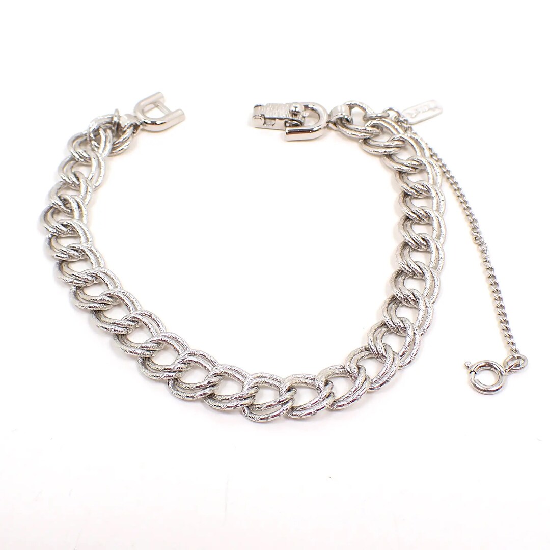 アクセサリー 60s German Vintage Double Chain Bracelet 1960's Monet Mid Century Vintage Silver Tone Double Link