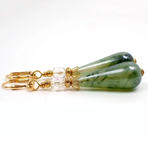 Handmade Marbled Green Lucite Teardrop Earrings, Gold Plated, Hook Lever Back or Clip On