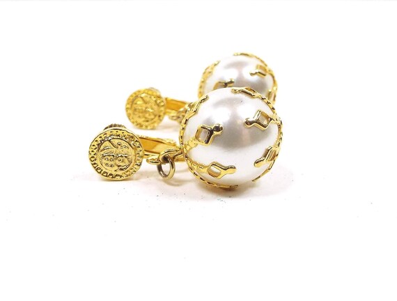 Celebrity Vintage Faux Pearl Drop Earrings, Gold … - image 3