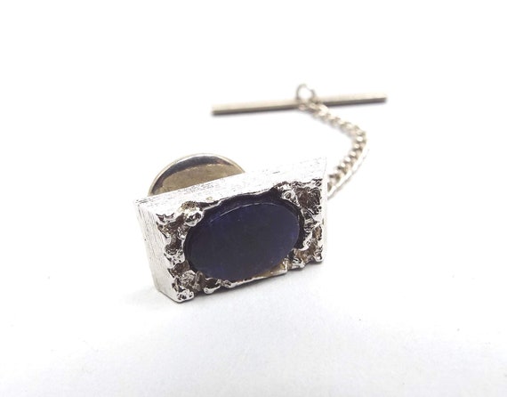 Dark Blue Sodalite Gemstone Vintage Tie Tack , Si… - image 2