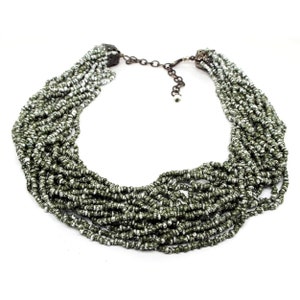 Green and White Multi Strand Retro Vintage Seed Bead Necklace