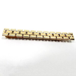 Long 1950&#39;s Mid Century Vintage Slide On Tie Bar, Gold Tone with Brick Style Pattern