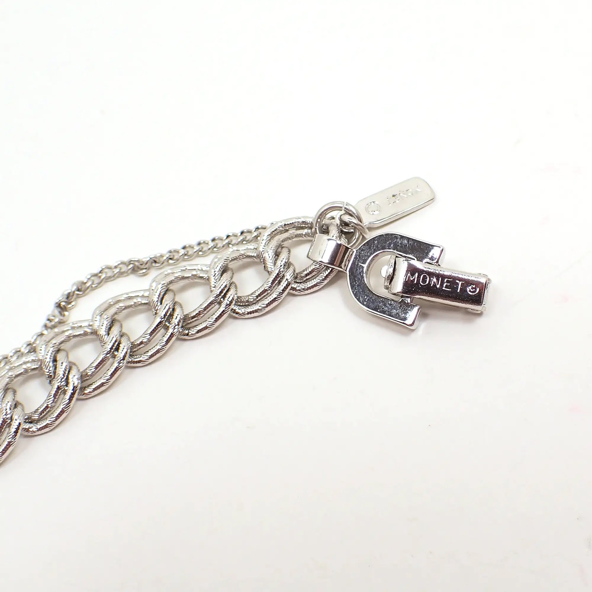 アクセサリー 60s German Vintage Double Chain Bracelet Double Link 5 Charm Bracelet Signed Germany Silvertone Retro