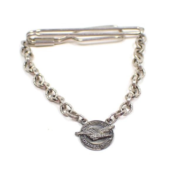 Pratt and Whitney Mid Century Vintage Tie Chain Bar, Aircraft Dependable Engines, Pilot Gifts for Him, Company Advertising Jewelry