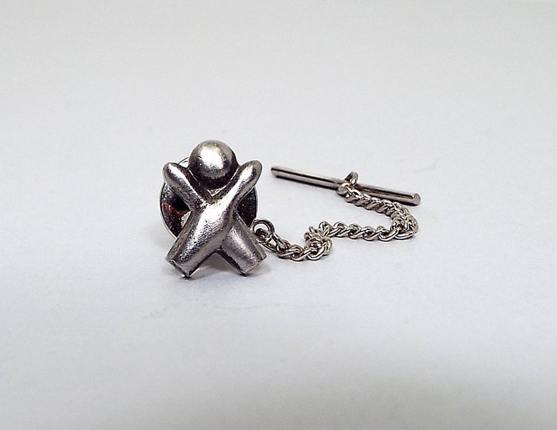 Vintage Tie Tack Antiqued Silver Tone Pewter Tie Tack Bowling Tie Tack Bowling Ball and Pins Sports Bowler Gift Retro 1980s 80s