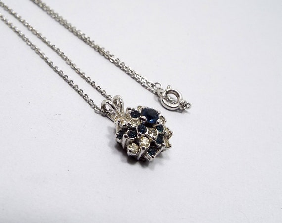 GOLD TONE DARK BLUE ACRYLIC & CLEAR RHINESTONE DIAMANTE CRYSTAL DROP NECKLACE GOLD TONE DARK BLUE ACRYLIC & CLEAR RHINESTONE DIAMANTE CRYSTAL DROP NECKLACE