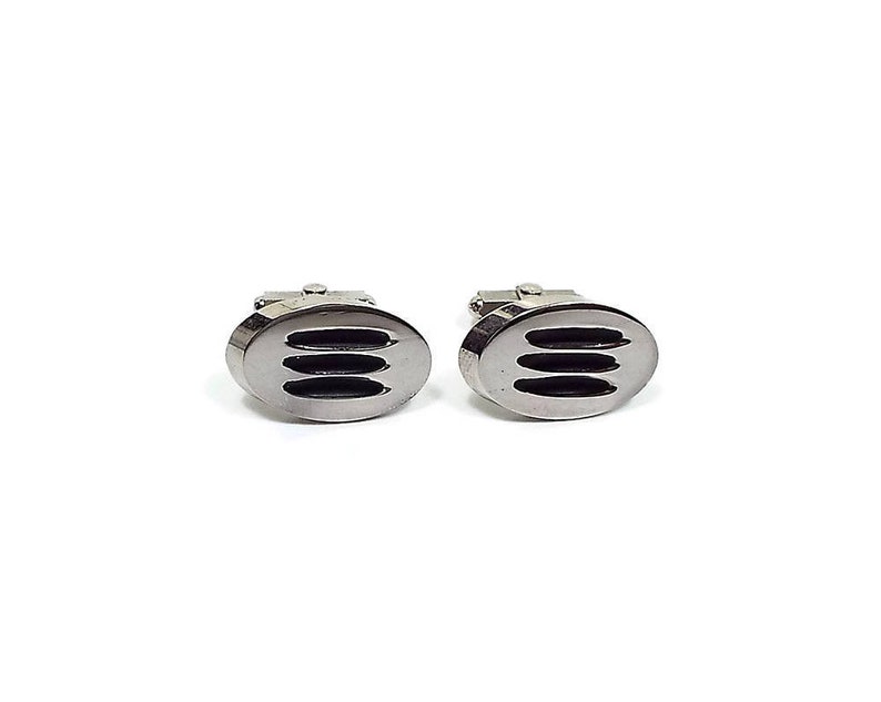 Silver Tone Vintage Cufflinks Vintage Cuff Links Formal Jewelry Modernist Retro 1970s 70s Cuff Links