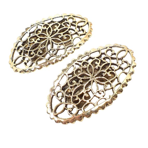 Musi Antiqued Gold Tone Vintage Filigree Oval Shoe Clips