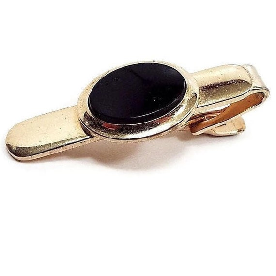 1980's Speidel Vintage Black Tie Clip, Gold Tone - image 1