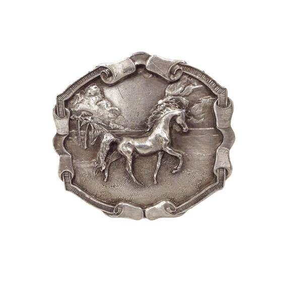 Vintage Bergamot Brass Works Pewter Horse Belt Buckle - Etsy display picture 2