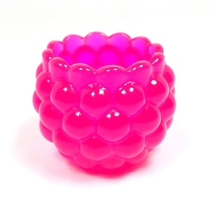 Small Handmade Round Bright Neon Pink Resin Decorative Bowl with Scalloped Edge