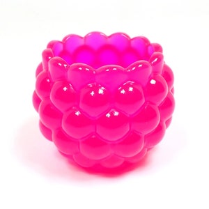 Small Handmade Round Bright Neon Pink Resin Decorative Bowl with Scalloped Edge