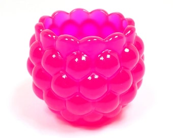 Small Handmade Round Bright Neon Pink Resin Decorative Bowl with Scalloped Edge