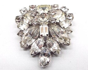 1940's Mid Century Vintage Rhinestone Fur Clip, Sparkle Glitz Glam Costume Jewelry