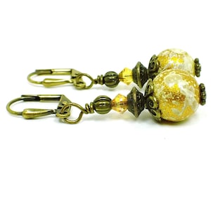 Handmade Metallic Gold Drop Earrings, Antiqued Brass, Hook Lever Back or Clip On