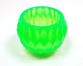 Handmade Small Neon Green Resin Succulent Pot, Round Decorative Bowl with Indented Hexagon Shape Pattern, Gifts Under 25