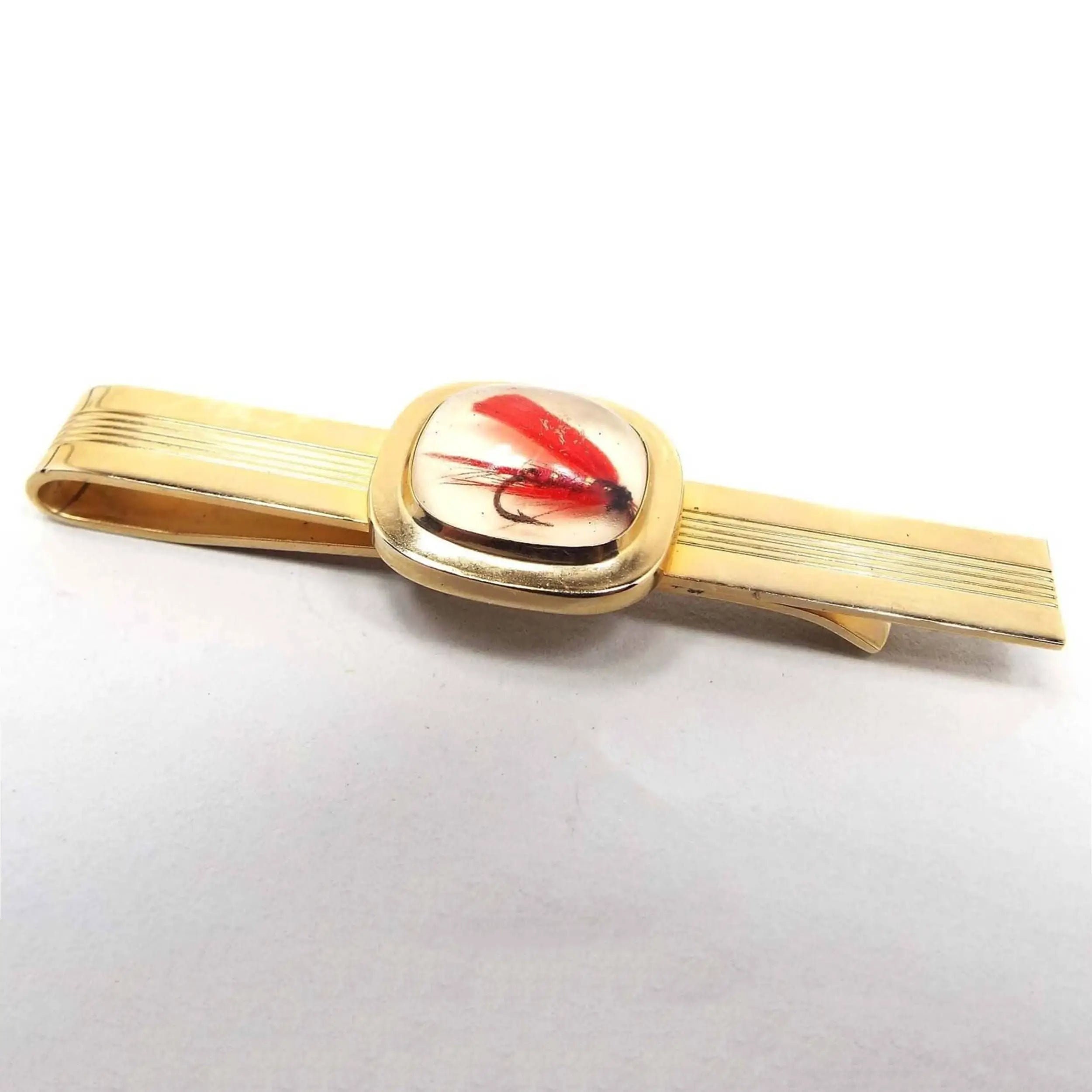 1950's Fly Fishing Lure Mid Century Vintage Tie Bar, Gold Tone, Fisherman Gift