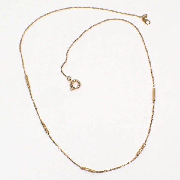 Delicate Gold Tone Curb Chain Vintage Necklace with Small Twisted Bar Beads, Minimalist Jewelry