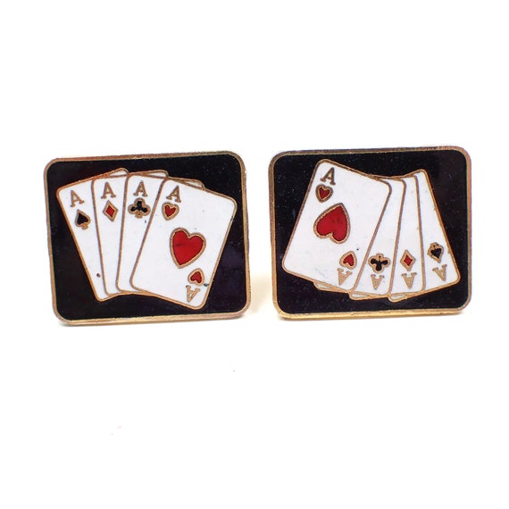 Black and White Enameled 4 of a Kind Playing Card… - image 1