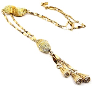 Long Mid Century Vintage Tassel Necklace, Gold Tone