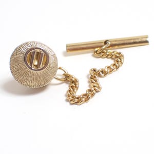 Swank Modernist Style Mid Century Vintage Tie Tack, Textured Gold Tone, Hipster Jewelry Gifts for Him