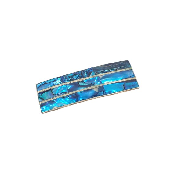 Mexican Blue Dyed Mother of Pearl Shell Alpaca Silver Tone  display picture 2