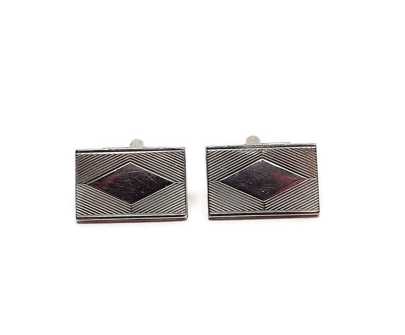 Mid Century 1960s 60s Diamond Shape Rectangle Geometric Gold Tone Shirt Jewelry Best Man Groom Gift Unisex Jewelry Vintage Cufflinks