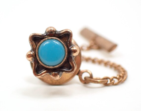 Copper Plated Vintage Faux Turquoise Tie Tack, So… - image 2