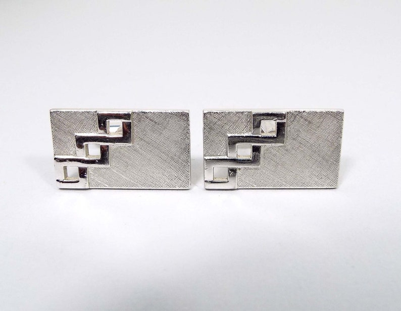 Mid Century 1960s 60s Brushed Silver Tone Cuff Links Hipster Jewelry Swank Signed Vintage Cufflinks Rectangle Cutout