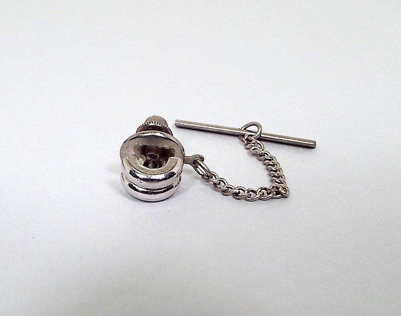 Hipster Jewelry Vintage Tie Tack Wedding Accessories Retro 1970s 70s Skinny Tie Jewelry Silver Tone Double Curve Front
