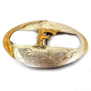 Two Tone Western Style Initial Letter F Vintage Belt Buckle