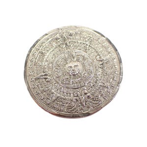 Aztec Calendar Vintage Brooch Pendant, Silver Tone Southwestern Ethnic Jewelry Made in Mexico, Gifts for Her