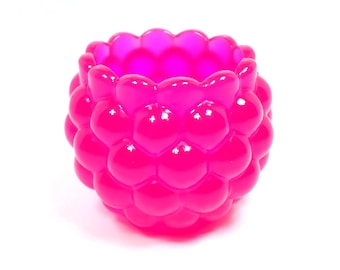 Small Handmade Round Bright Neon Pink Resin Decorative Bowl with Scalloped Edge, Succulent Pot, Gifts for Her