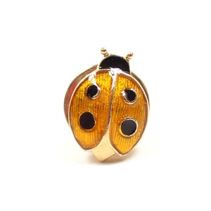 Orange Yellow and Black Enameled Ladybug Vintage Tie Tack Lapel Pin, Gold Tone, Retro 1980s 80s, Unisex Jewelry Gifts for Them image 2