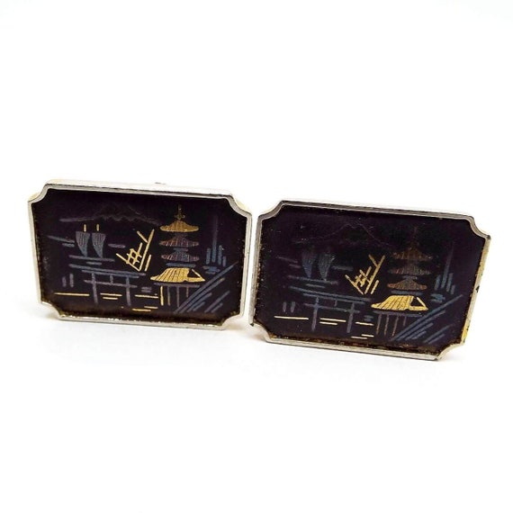 Amita Japan Damascene Mid Century Vintage Cufflink