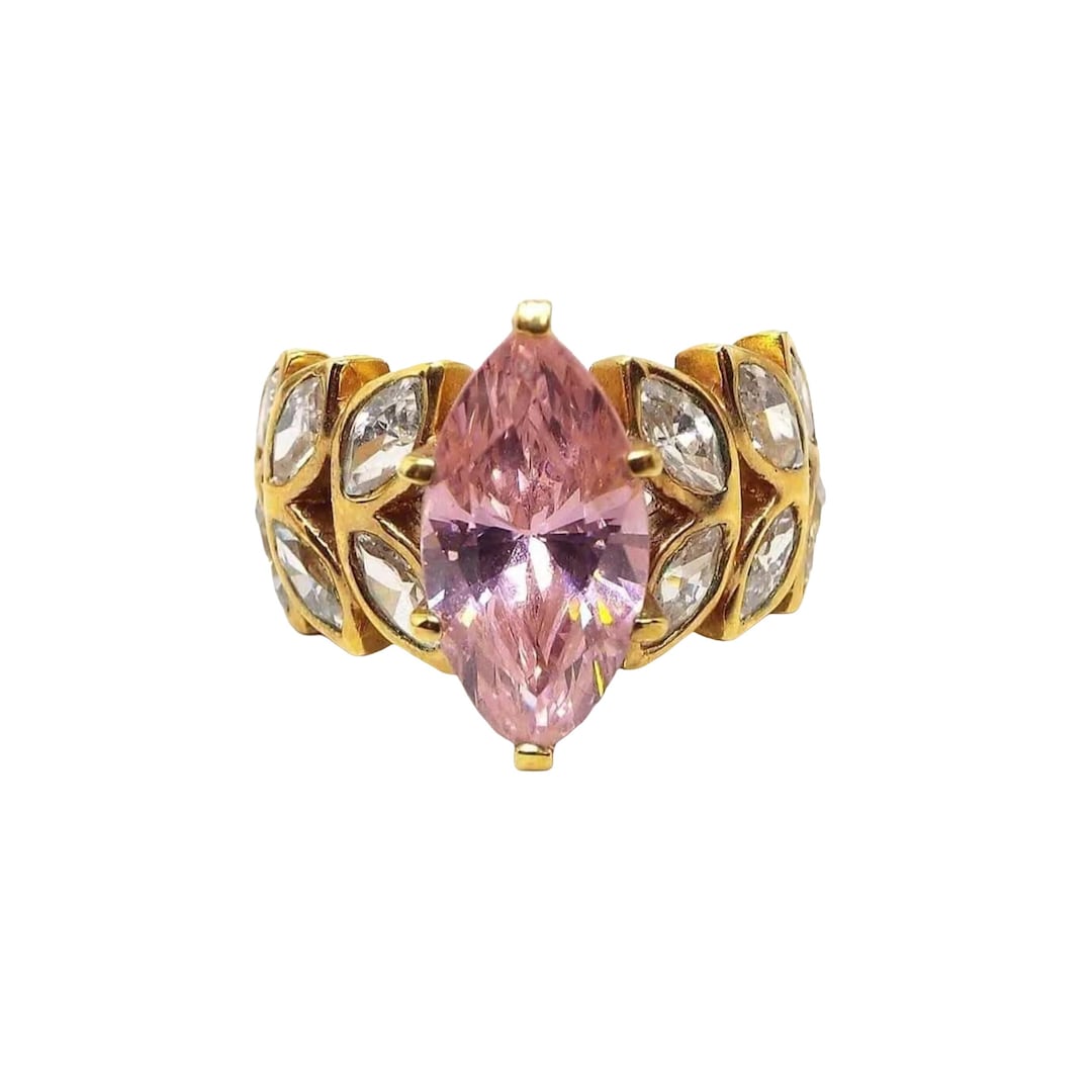Vintage EDCO Vermeil Pink Rhinestone Cocktail Ring - Etsy
