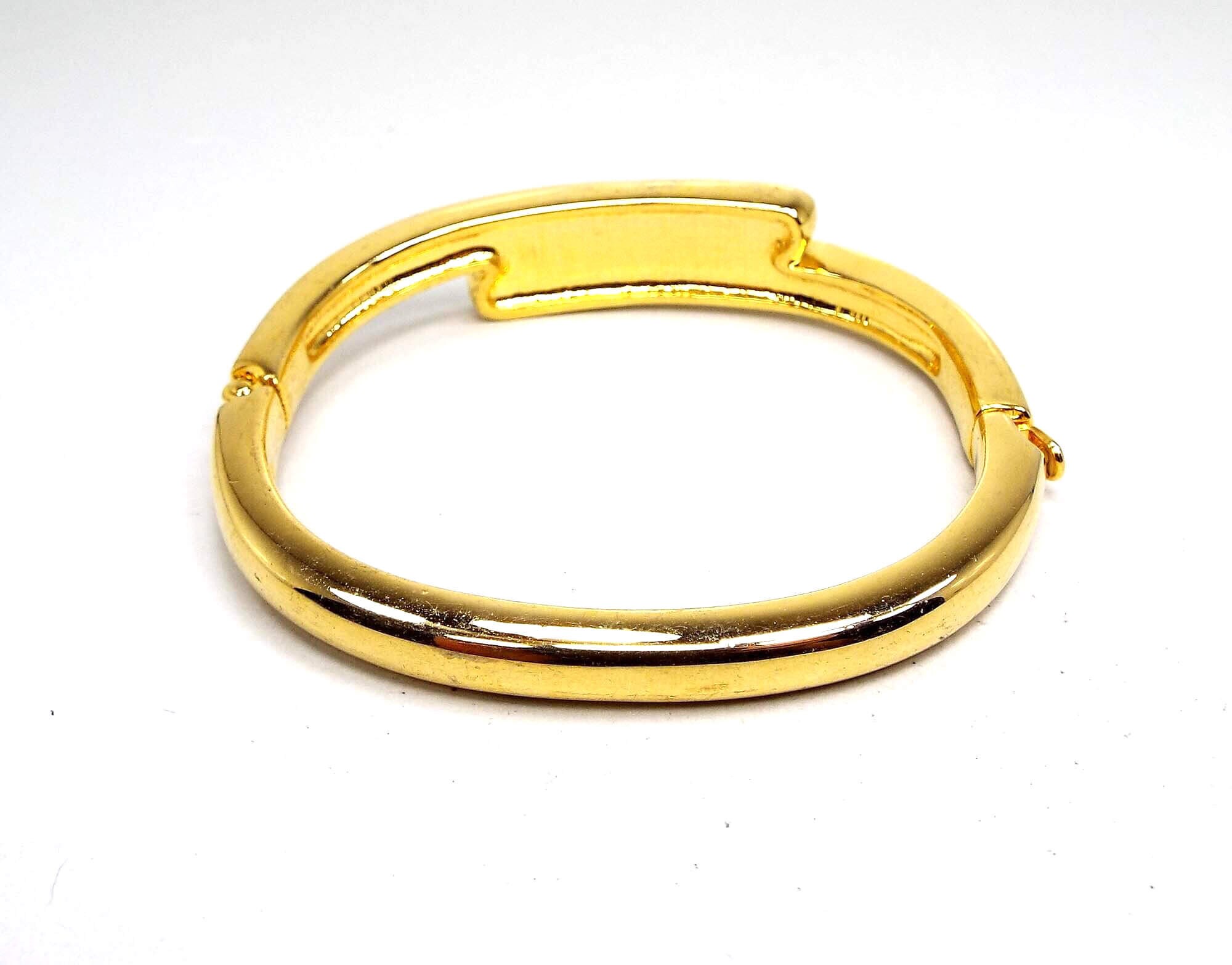 ラインストーンヴィンテージヒンジバングルブレスレット、ゴールド