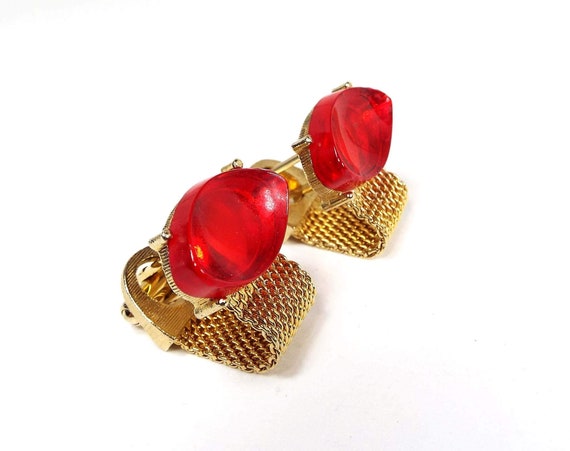 Bright Red Glass Mid Century Vintage Mesh Wrap Ar… - image 2