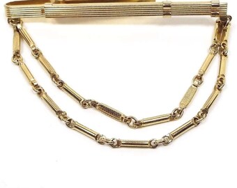Big Long Adjustable Size Vintage Tie Chain, Gold Tone Slide on with Double Chain