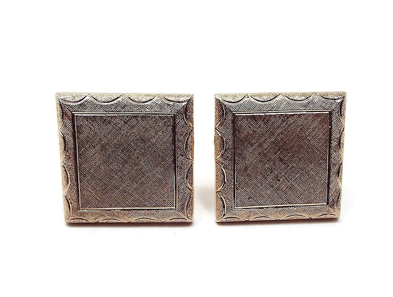 Square Cuff Links Textured Gold Tone Best man Groom Gift Vintage Cufflinks Mens Formal Retro 1970s 70s Wedding Jewelry
